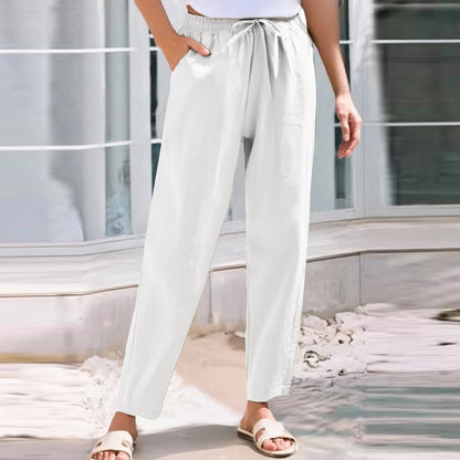 Women Cropped Pants Cotton Linen
