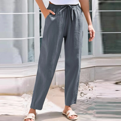 Women Cropped Pants Cotton Linen