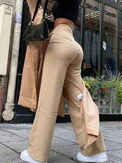 High Waist Suit Pants Wide Leg Beige