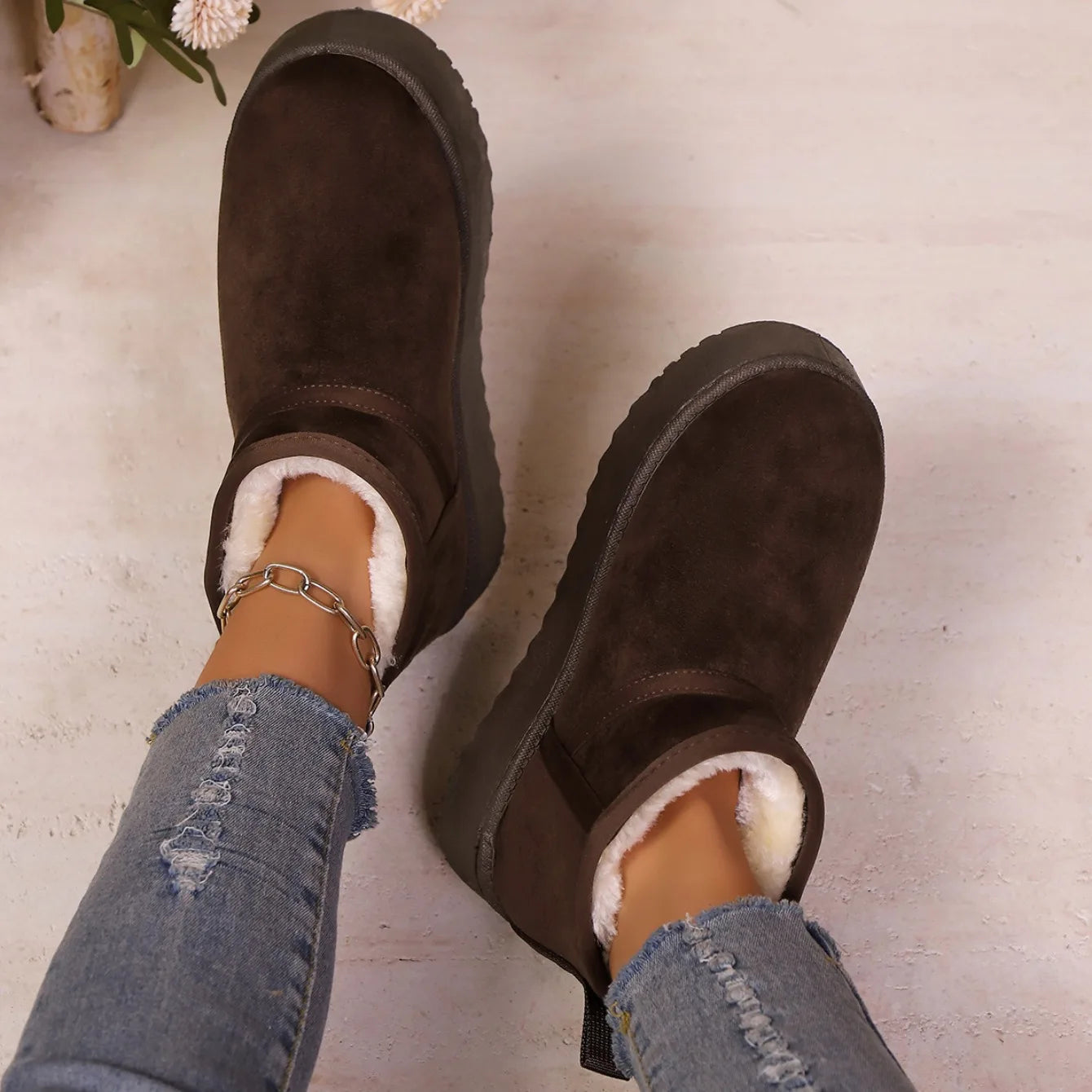 Real Sheepskin Wool Low-cut Warm Ladies Boots