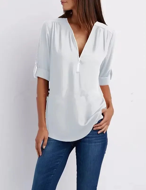 Loose Shirt Deep V Neck Chiffon