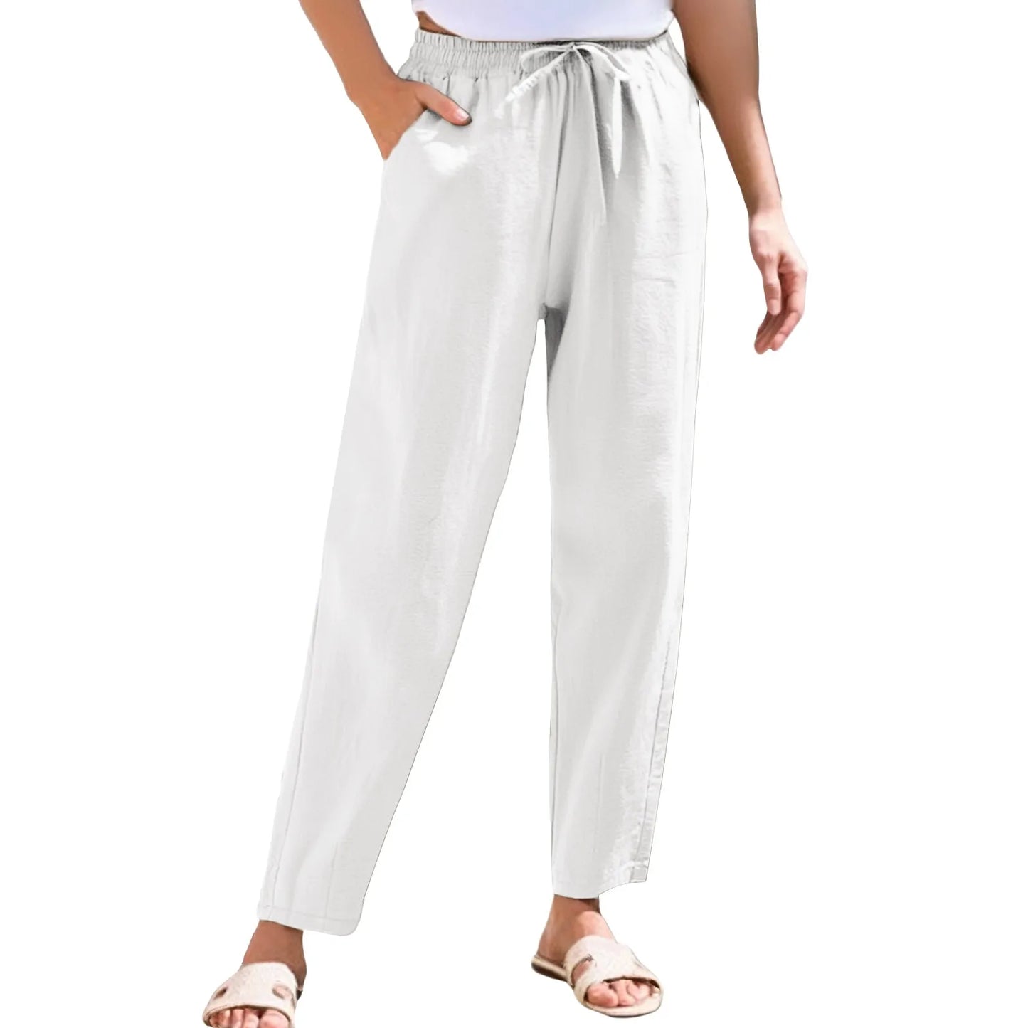 Women Cropped Pants Cotton Linen