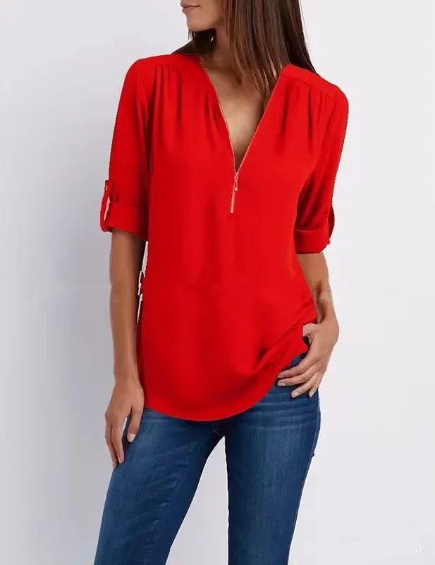 Loose Shirt Deep V Neck Chiffon