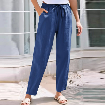 Women Cropped Pants Cotton Linen