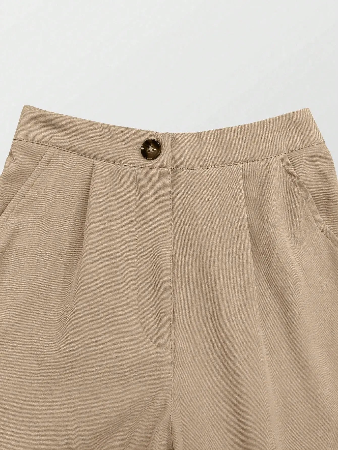 High Waist Suit Pants Wide Leg Beige