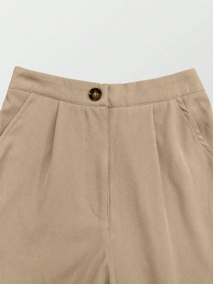 High Waist Suit Pants Wide Leg Beige