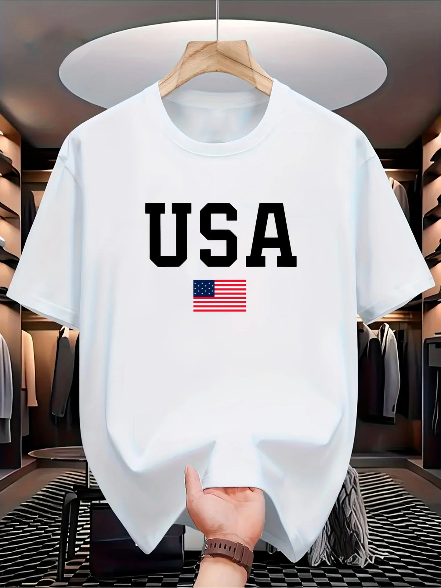USA Flag Graphic T-Shirt Casual Cotton Knit