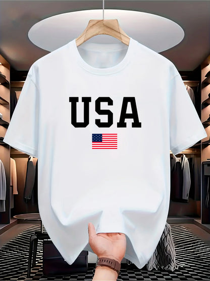 USA Flag Graphic T-Shirt Casual Cotton Knit