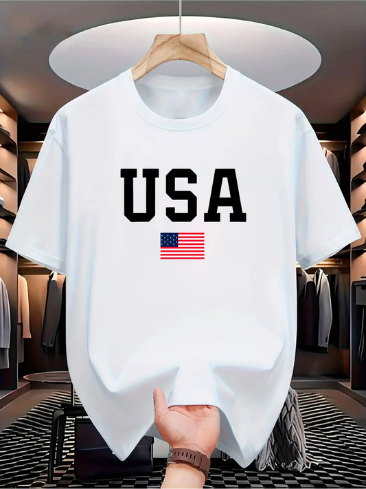 USA Flag Graphic T-Shirt Casual Cotton Knit