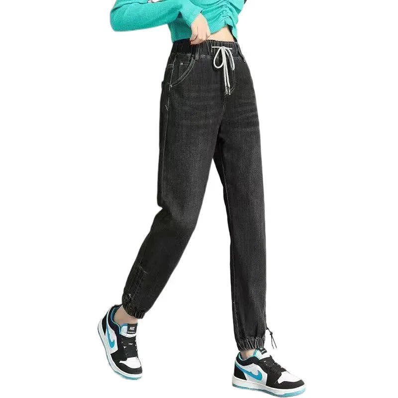 Elastic Waist Elastic Cuffed Denim