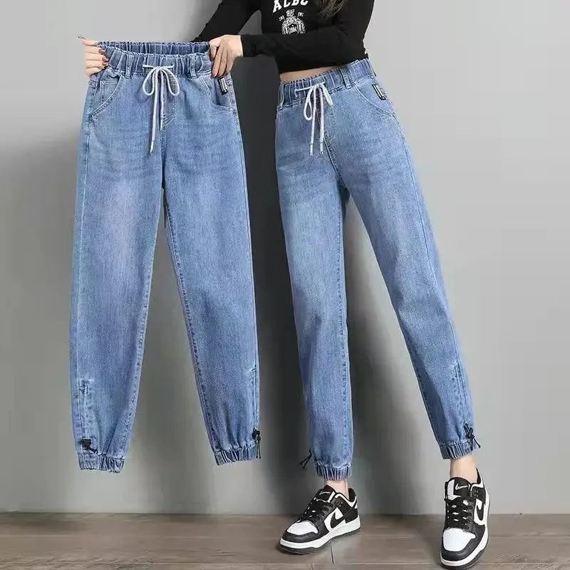 Elastic Waist Elastic Cuffed Denim