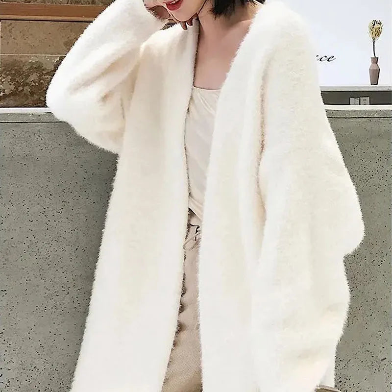 white Long Cashmore Cardigan for winter