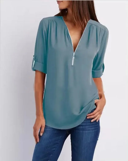 Loose Shirt Deep V Neck Chiffon