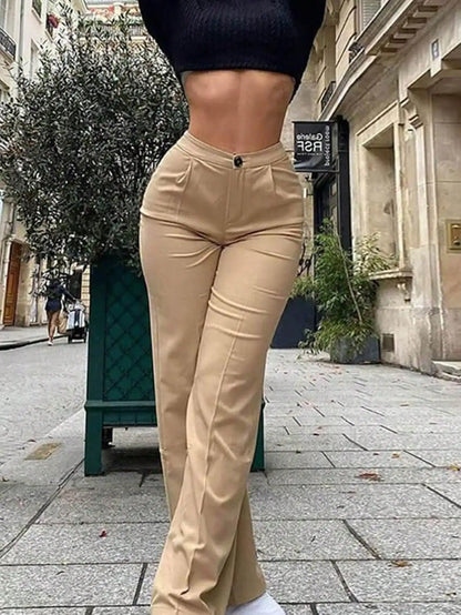 High Waist Suit Pants Wide Leg Beige