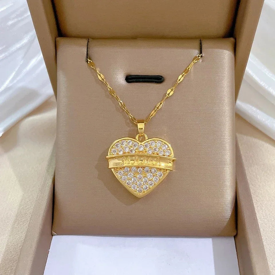 Stainless Steel Zirconia Gold Color Necklace