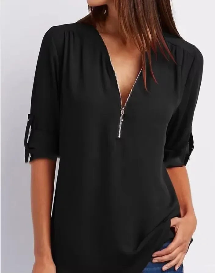 Loose Shirt Deep V Neck Chiffon