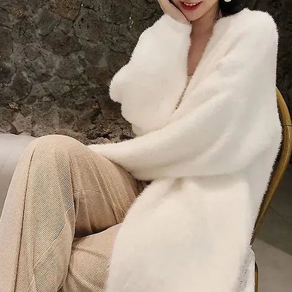 white Long Cashmore Cardigan for winter