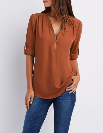 Loose Shirt Deep V Neck Chiffon