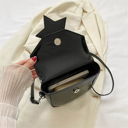 Pentagram Crossbody Shoulder Bag, Patent Leather