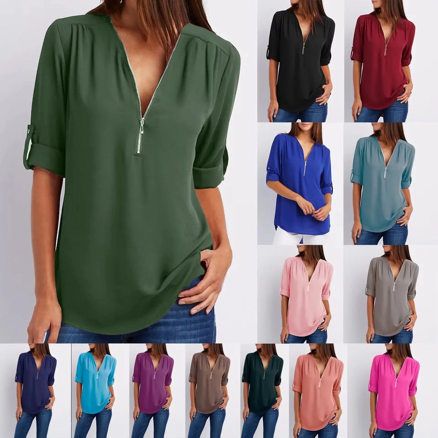 Loose Shirt Deep V Neck Chiffon
