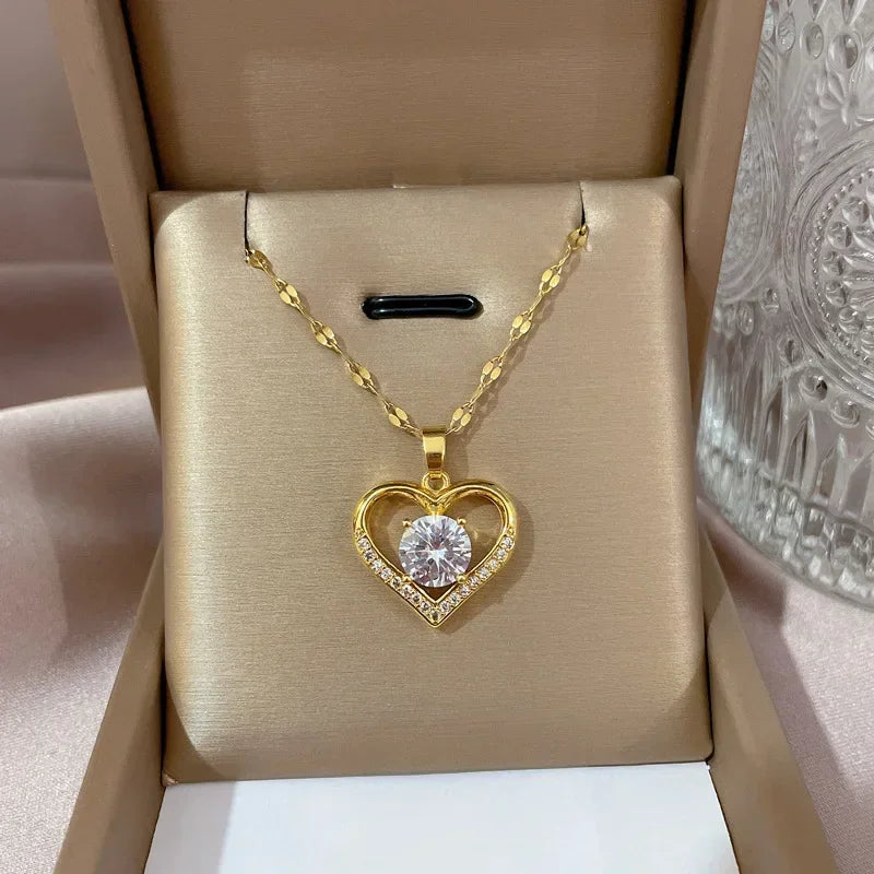 Stainless Steel Zirconia Gold Color Necklace