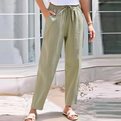 Women Cropped Pants Cotton Linen