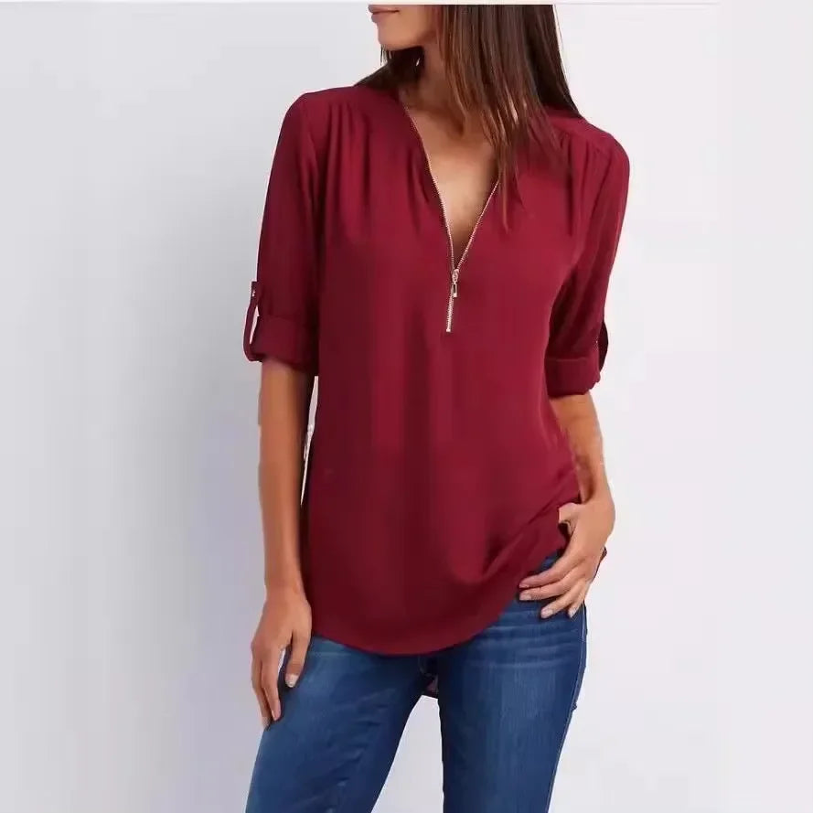 Loose Shirt Deep V Neck Chiffon