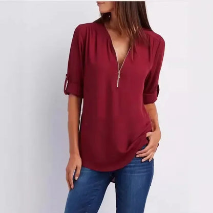 Loose Shirt Deep V Neck Chiffon