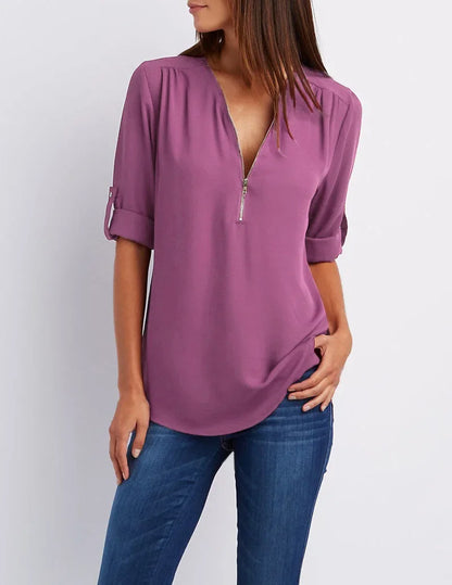 Loose Shirt Deep V Neck Chiffon