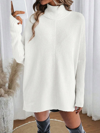 Woman Sweater Irregular Hem Turtleneck Pullover Top
