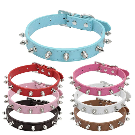 Cool Cat Dog Collar Leather Spiked Studded Collars