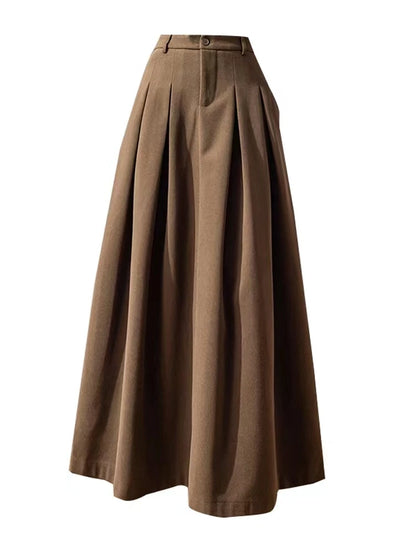 Faux Woolen Midi Skirt A-Line High Waist
