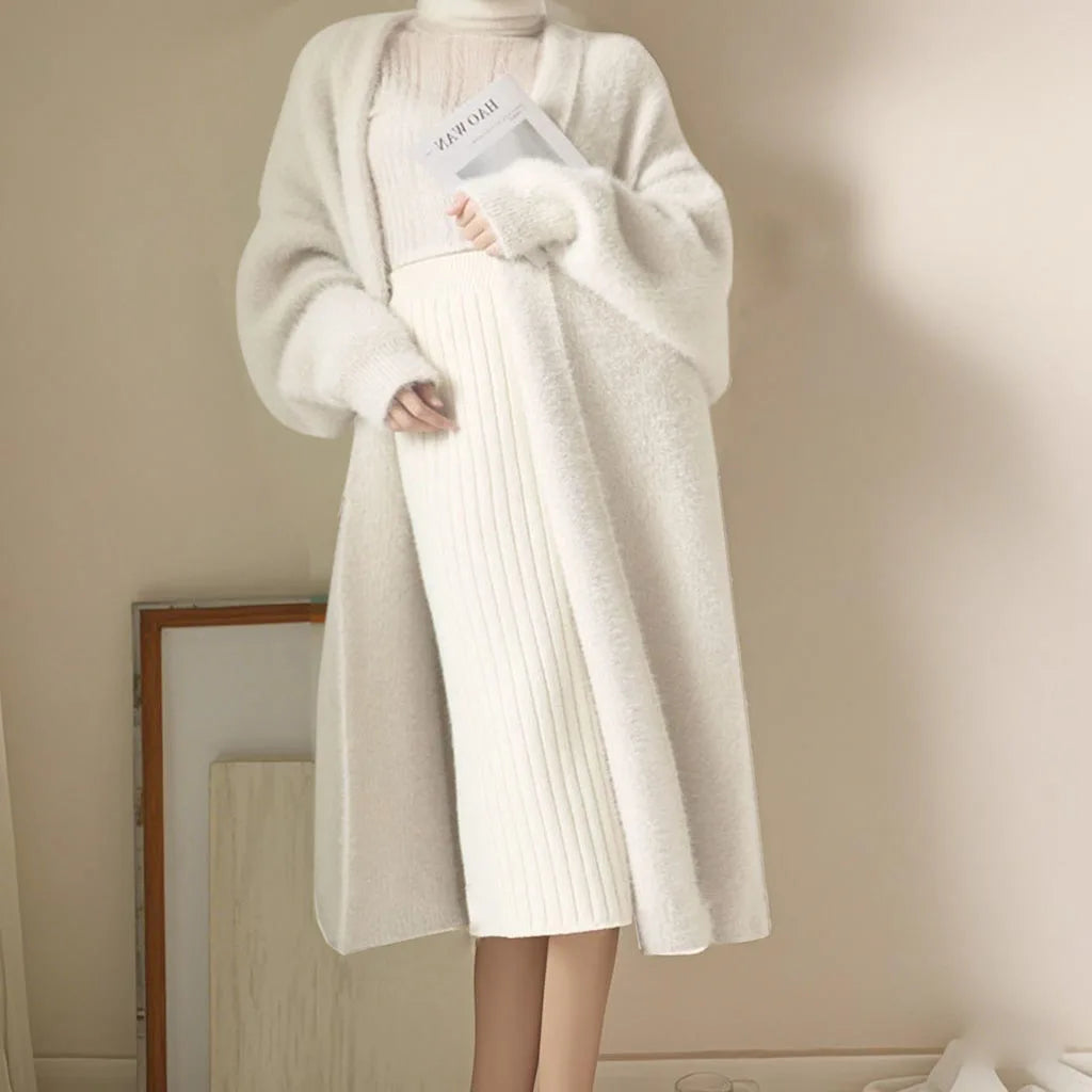 white Long Cashmore Cardigan for winter