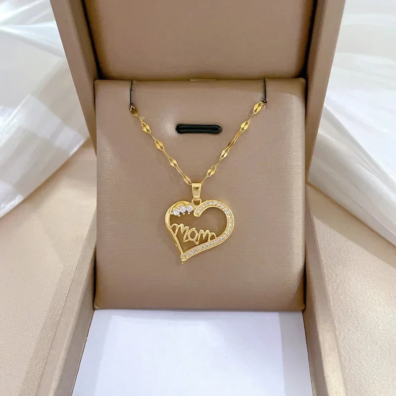 Stainless Steel Zirconia Gold Color Necklace