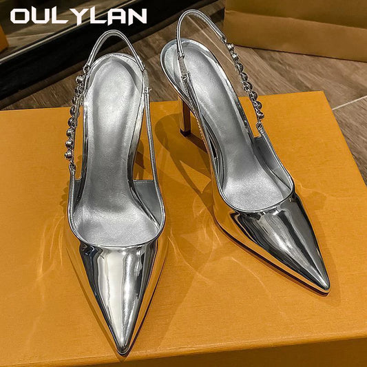 High Heels Slingback Silver Party Dress Shoes