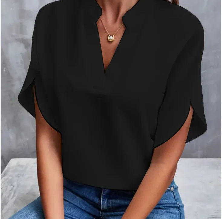 Elegant Women's Short Sleeve Vneck Blouse