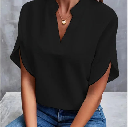Elegant Women's Short Sleeve Vneck Blouse