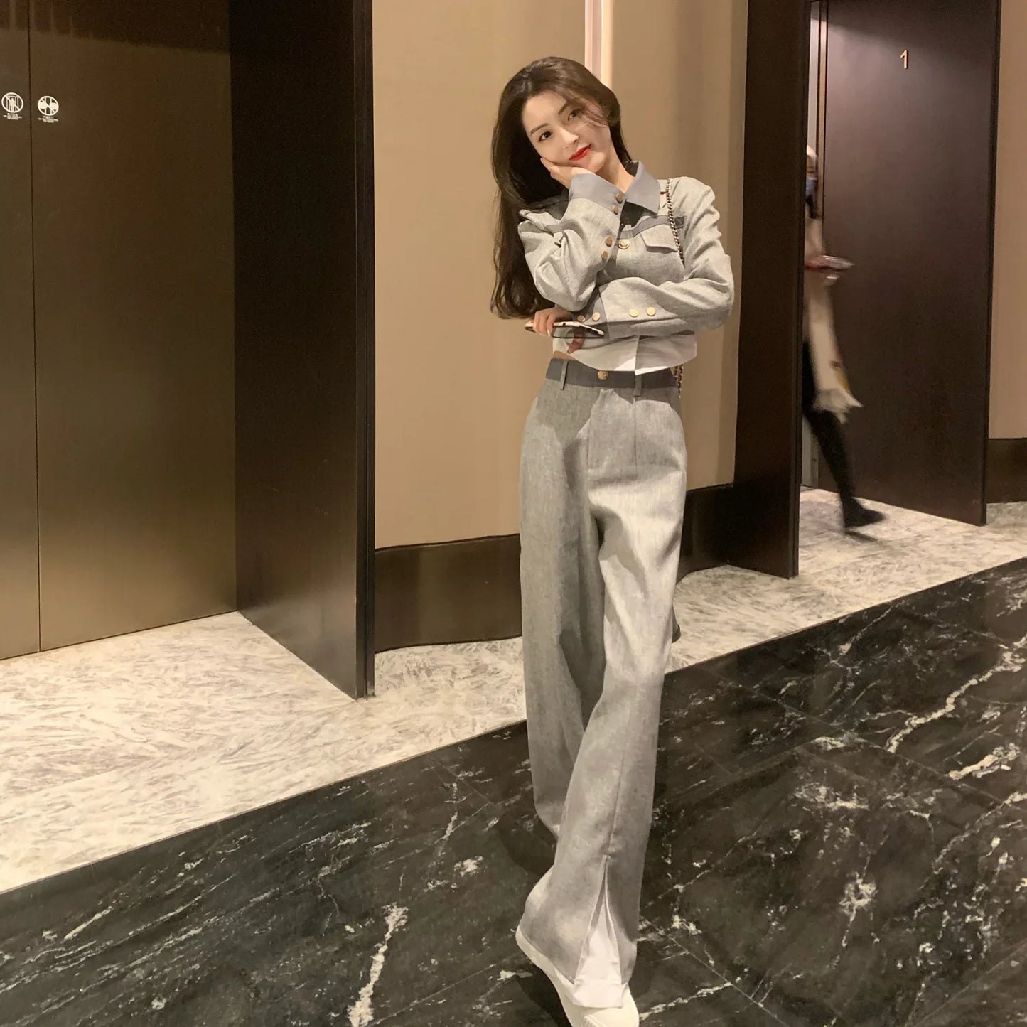 Grey  Top and Pant Sets  2 Pieces Professional