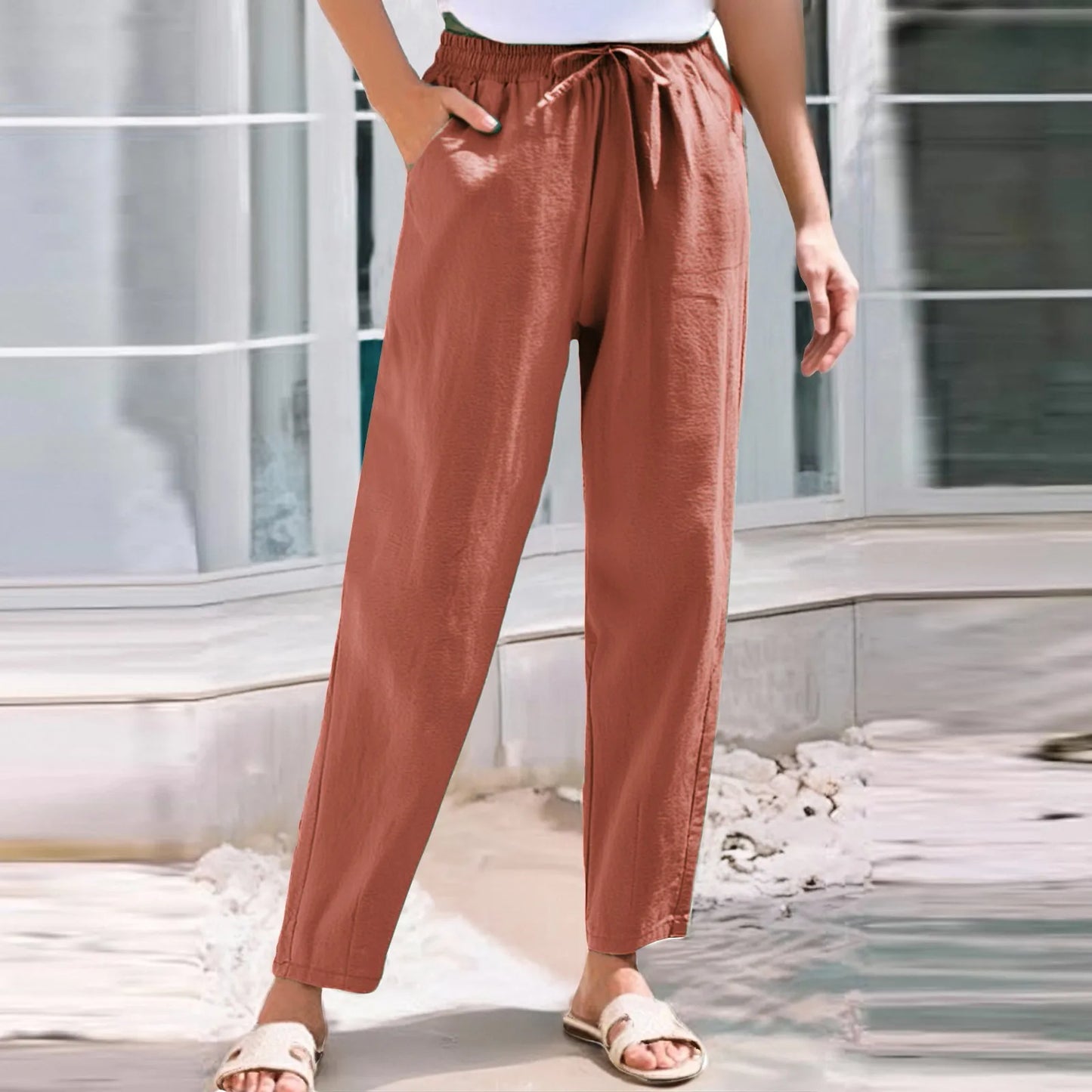 Women Cropped Pants Cotton Linen