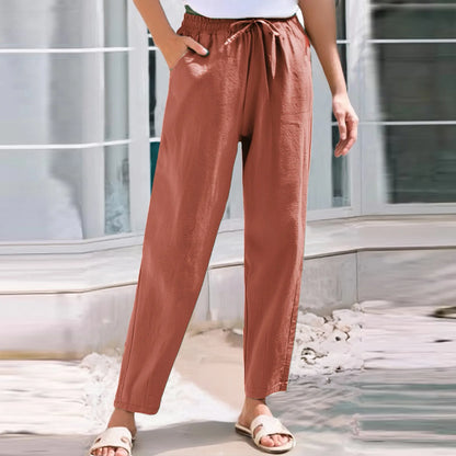Women Cropped Pants Cotton Linen