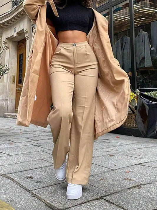 High Waist Suit Pants Wide Leg Beige