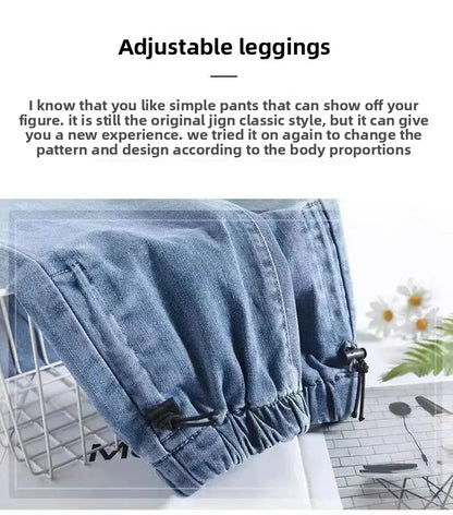 Elastic Waist Elastic Cuffed Denim