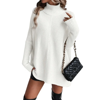 Woman Sweater Irregular Hem Turtleneck Pullover Top