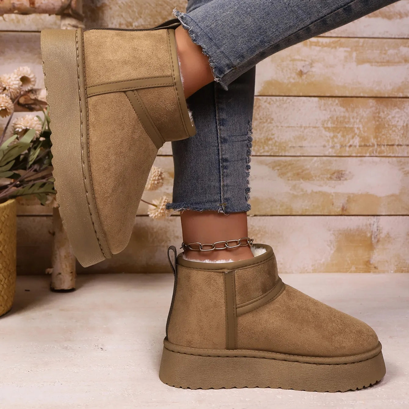 Real Sheepskin Wool Low-cut Warm Ladies Boots