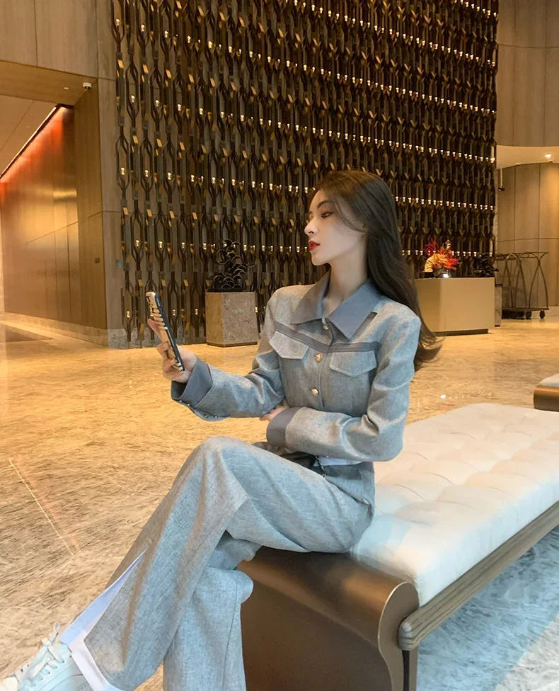 Grey  Top and Pant Sets  2 Pieces Professional