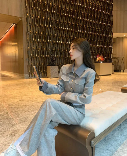 Grey  Top and Pant Sets  2 Pieces Professional