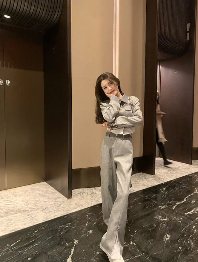 Grey  Top and Pant Sets  2 Pieces Professional