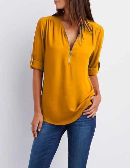 Loose Shirt Deep V Neck Chiffon