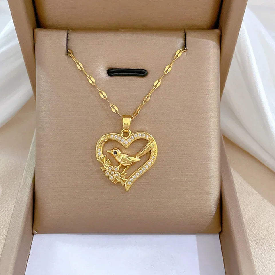 Stainless Steel Zirconia Gold Color Necklace