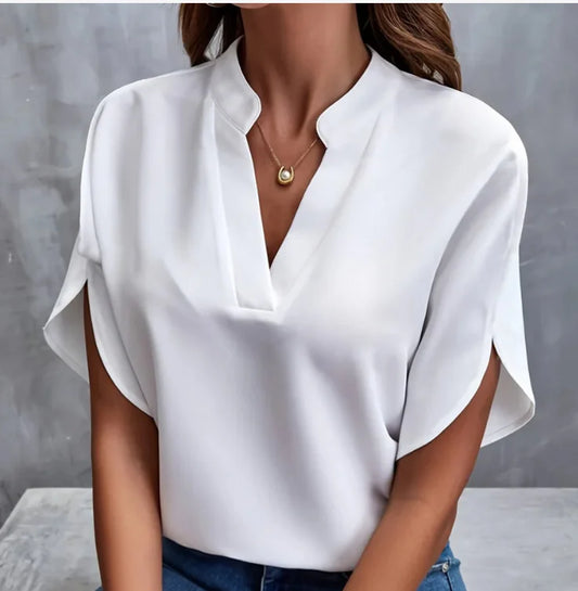 Elegant Women's Short Sleeve Vneck Blouse